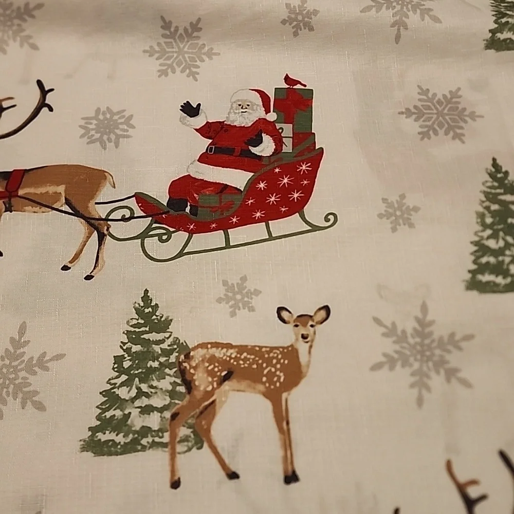 CHRISTMAS Shower Curtain North Pole w/SANTA, SLEIGH, TREES, DEER, Snowflakes